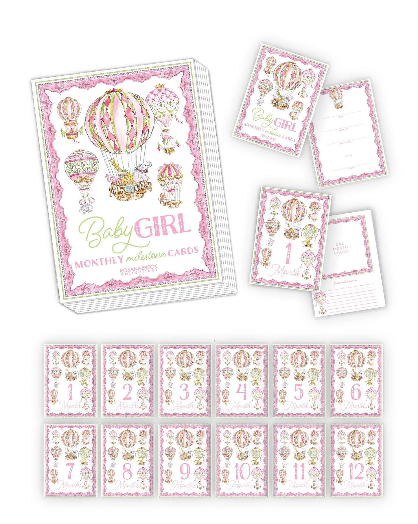 Milestone Cards | Baby Girl Hot Air Balloons