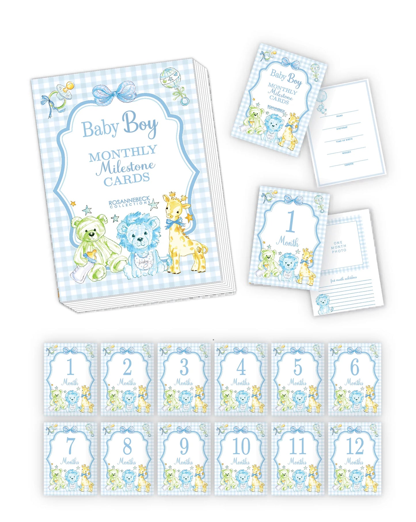 Milestone Cards | Blue Gingham & Stuffies