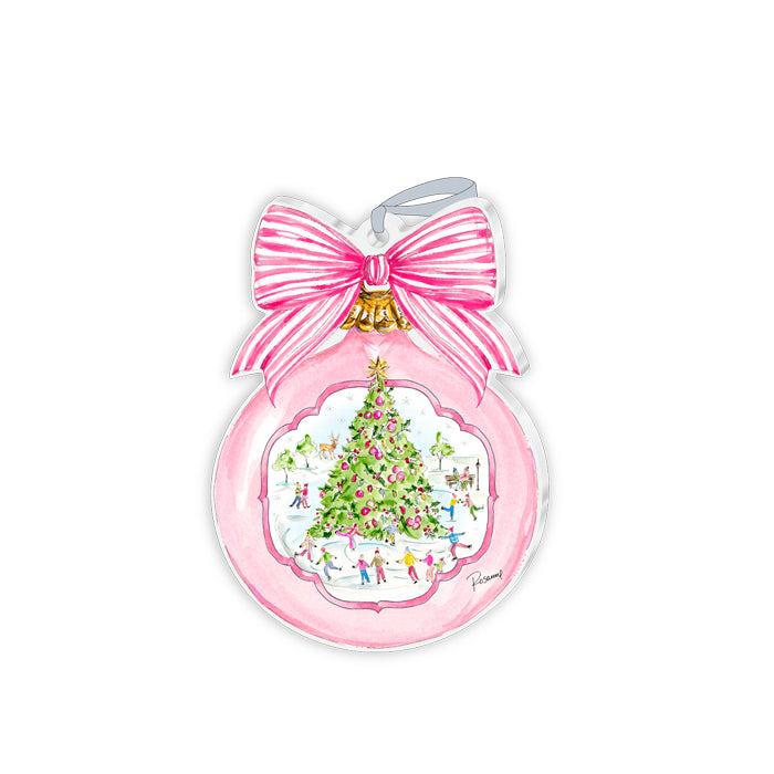 Acrylic Ornament | Christmas Ice Skating Pink Bow