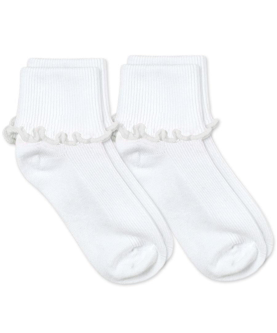 Ripple Edge Turn Cuff Socks | White