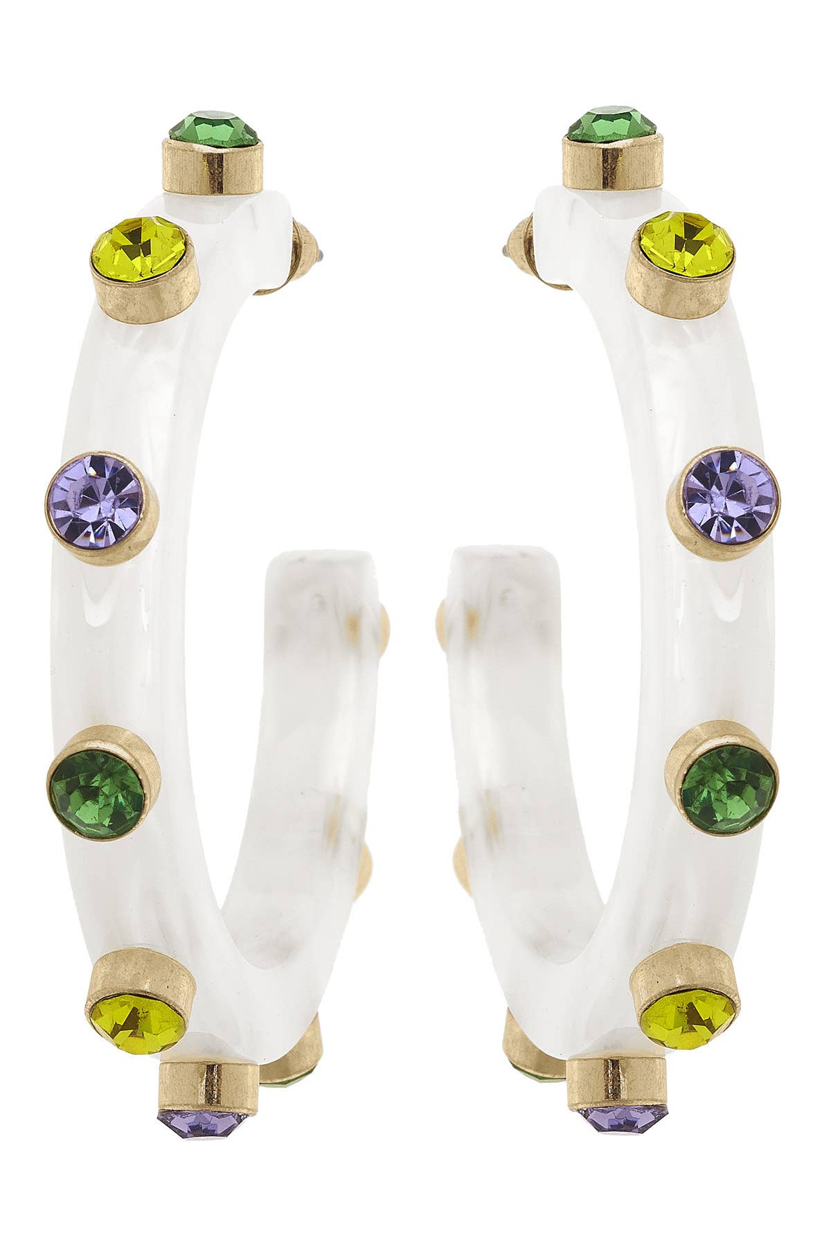 Mardi Gras Rhinestone Hoop Earrings