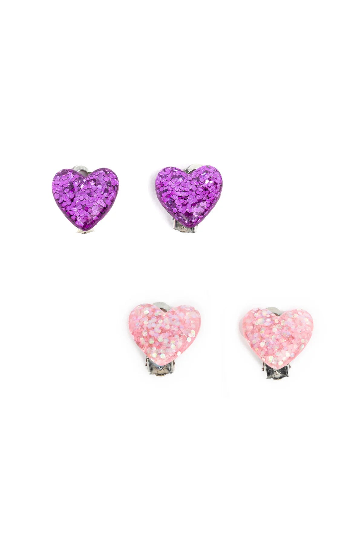 Boutique Glitter Hearts Clip On Earrings