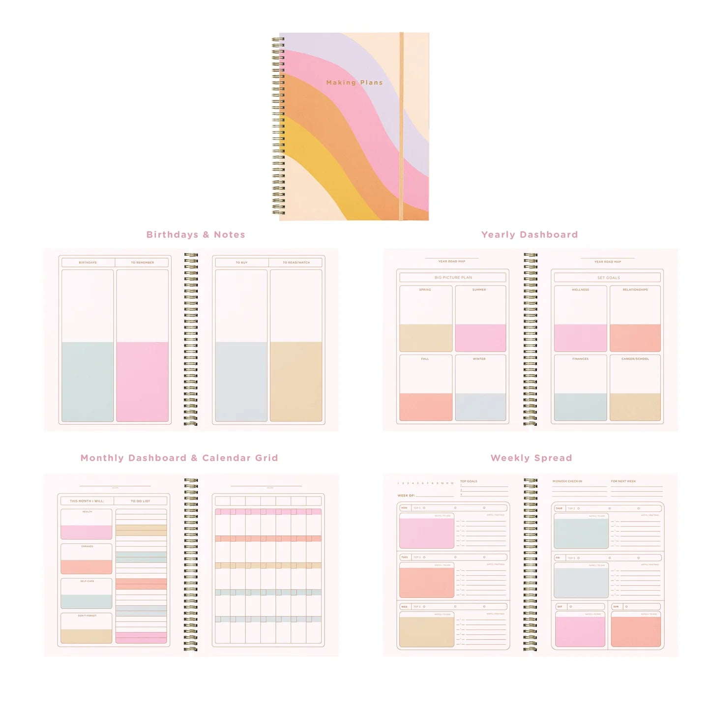 Undated Perpetual Planner | Color Block Rainbow Wave