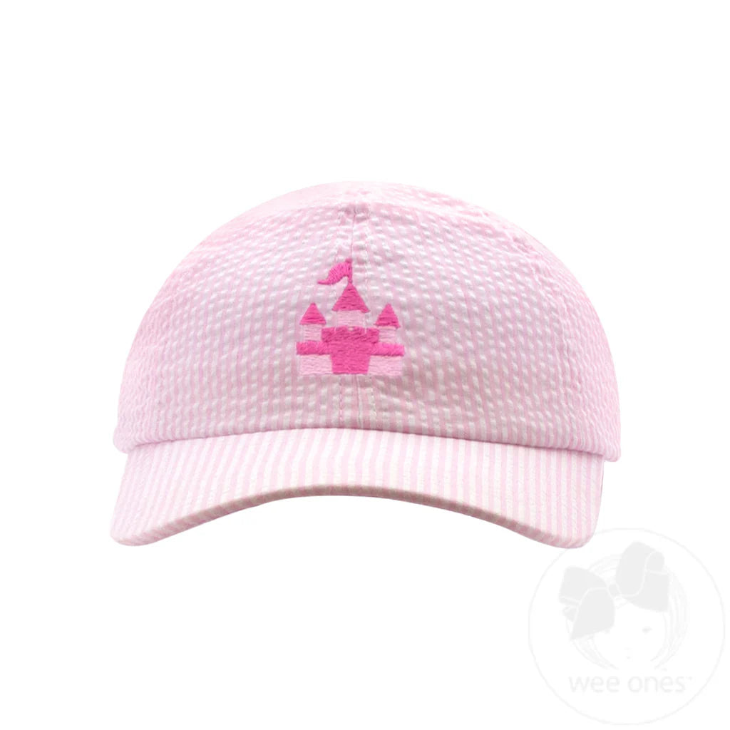 Embroidered Seersucker Ball Cap | Pink Castle