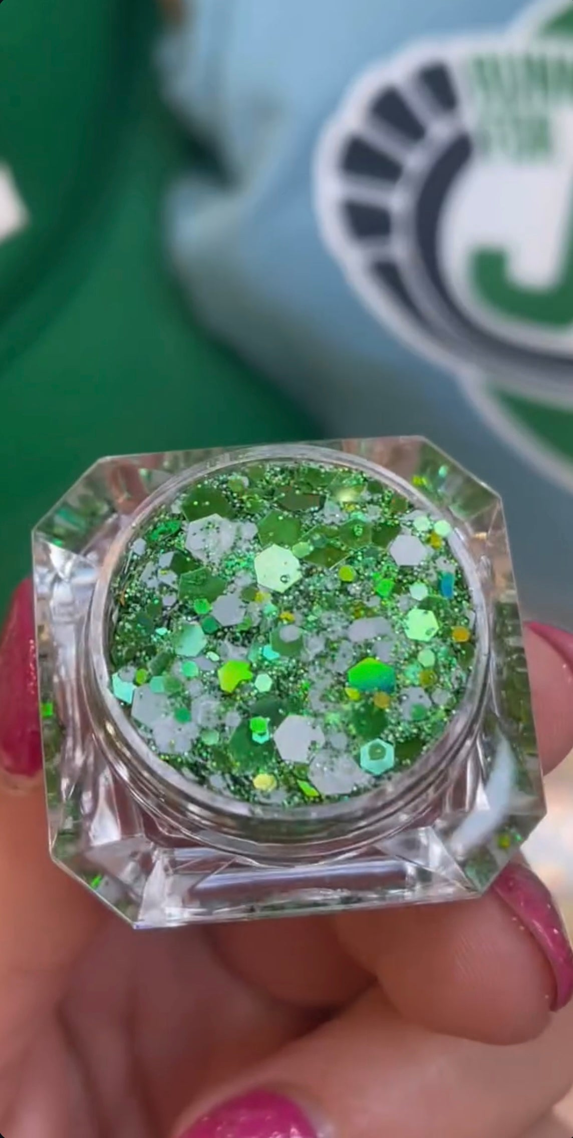 Green & White Glitter Gel
