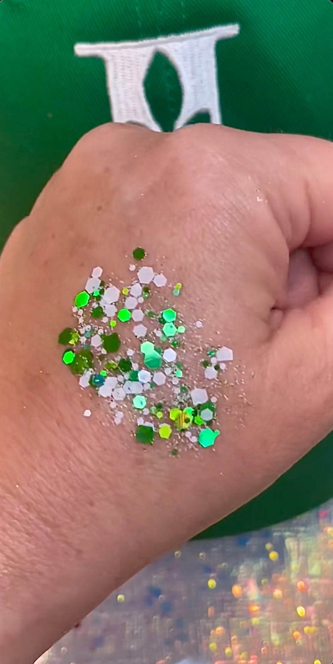 Green & White Glitter Gel