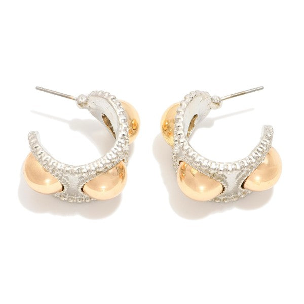 Chunky Silver Hoop + Gold Dome Earrings