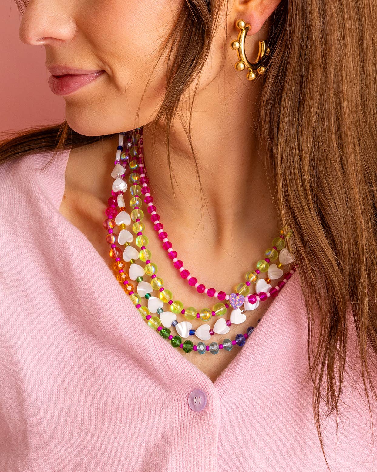 Natalie Beaded Necklace | Multi + Pink