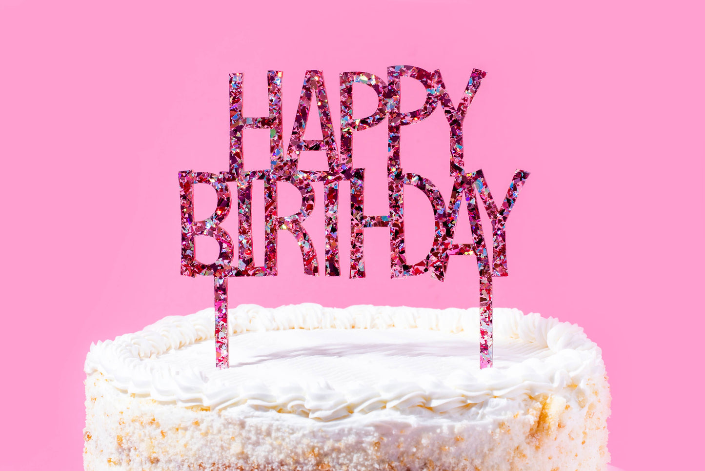 Cake Topper - "Happy Birthday" - Pink Confetti