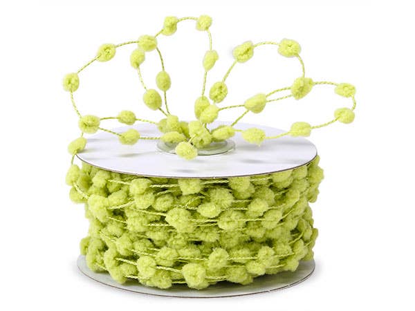 Wired Pom Pom Cord Ribbon: Lime Green | 25 yards