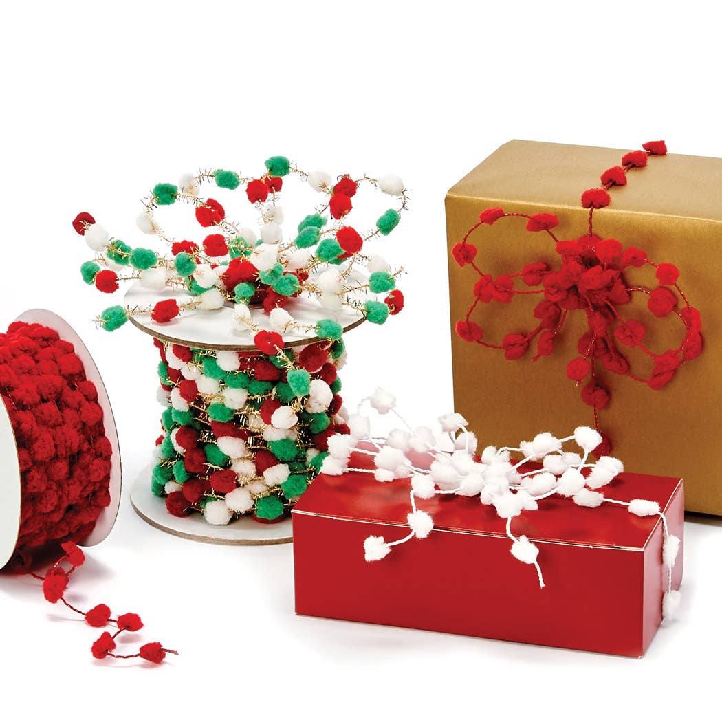 Wired Pom Pom Cord Ribbon: Lime Green | 25 yards