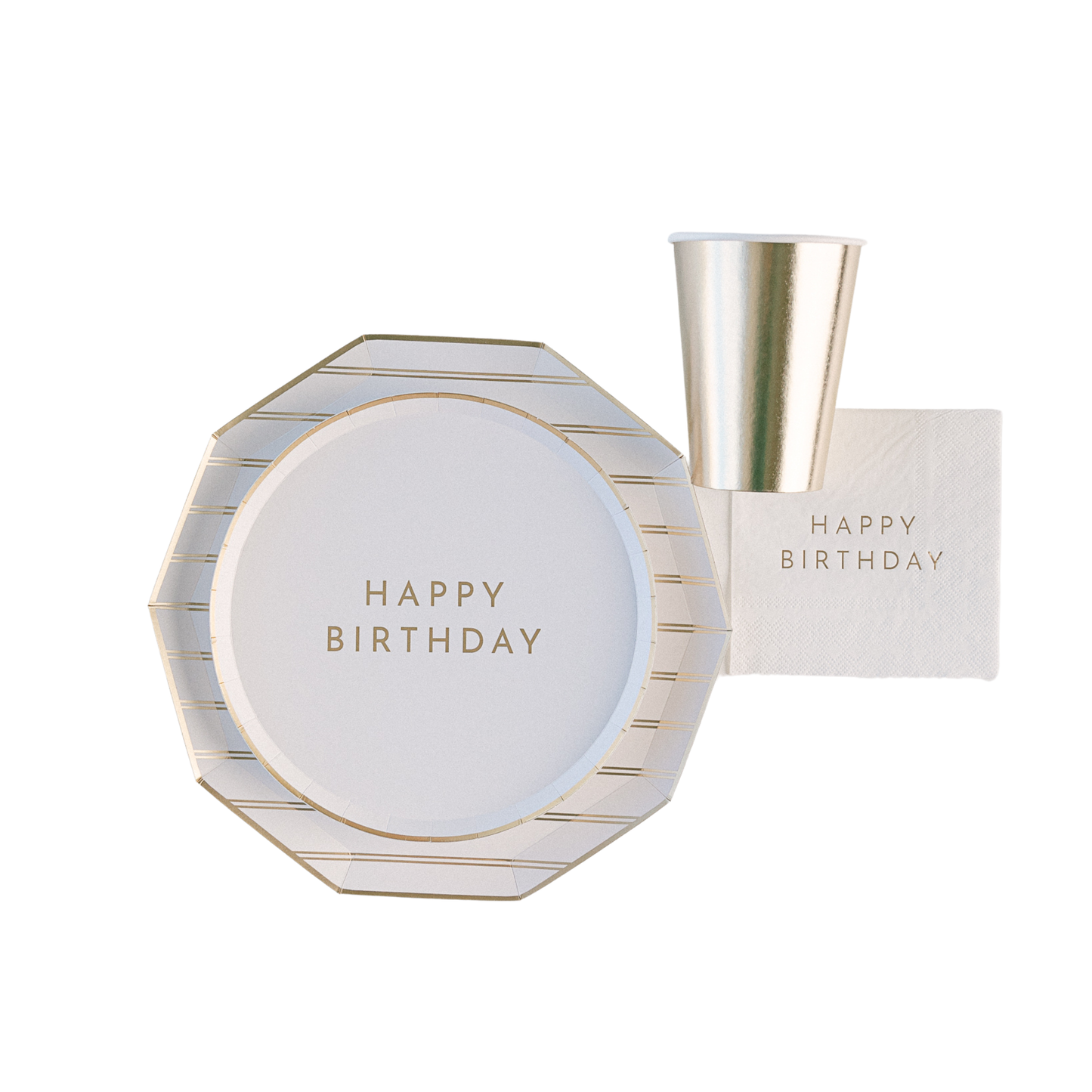 White & Gold Happy Birthday Napkins