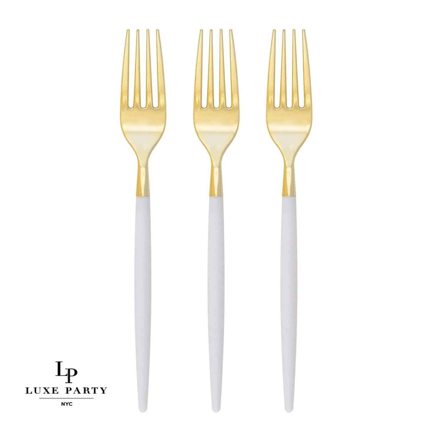 Plastic Fork Cutlery Pack | White & Gold