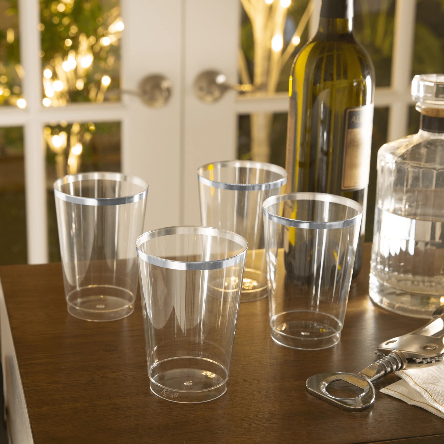 Clear 9oz Cups with Metallic Silver Rim