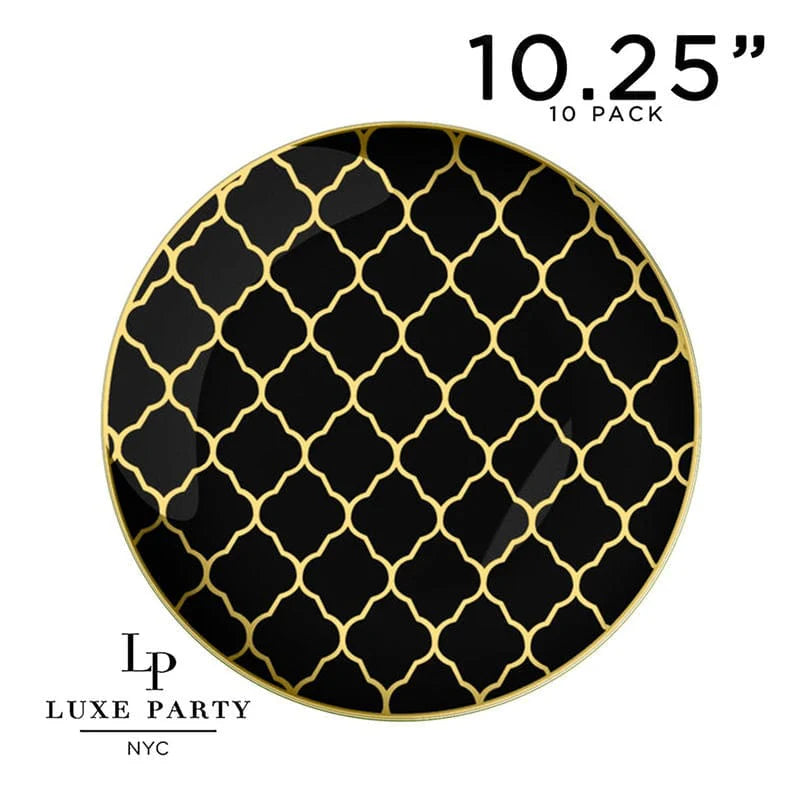 Black & Gold Lattice Dinner Plates