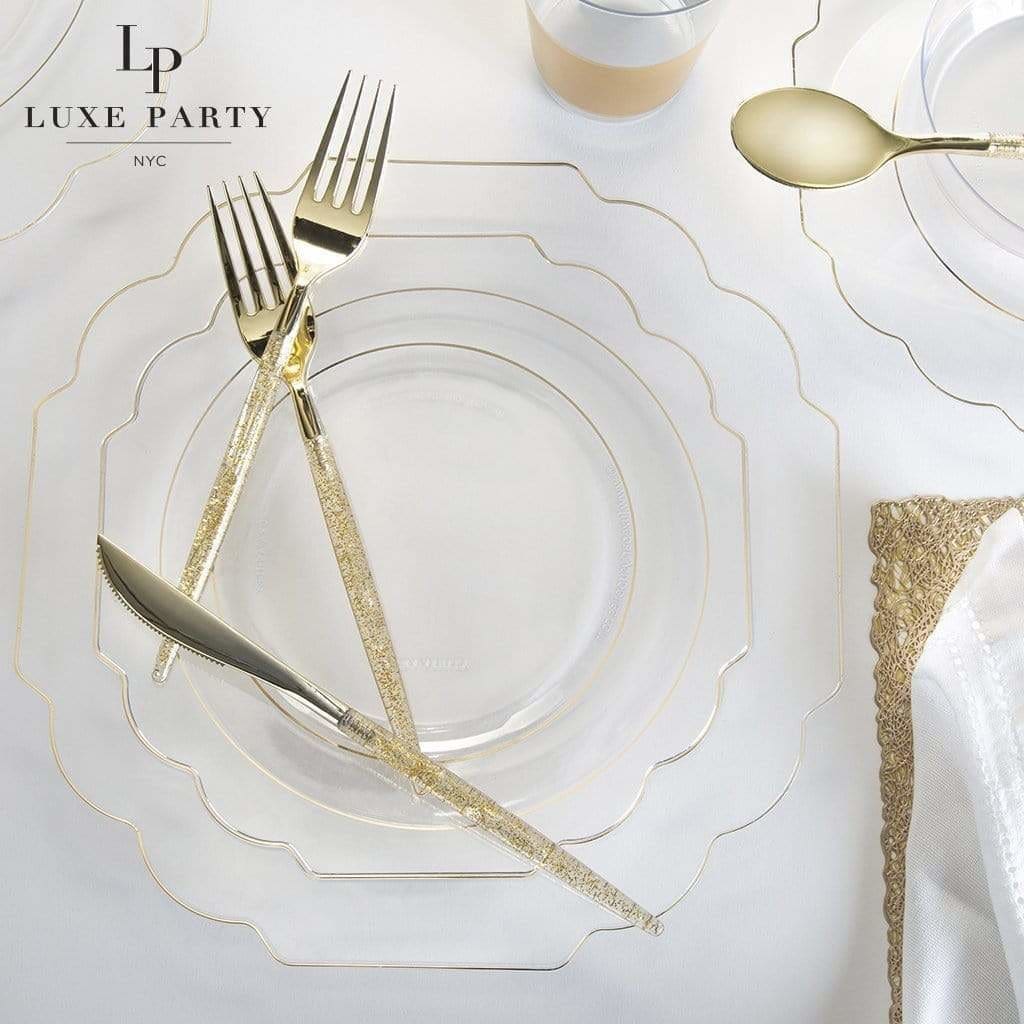 Scalloped Clear & Gold Dinner Plates
