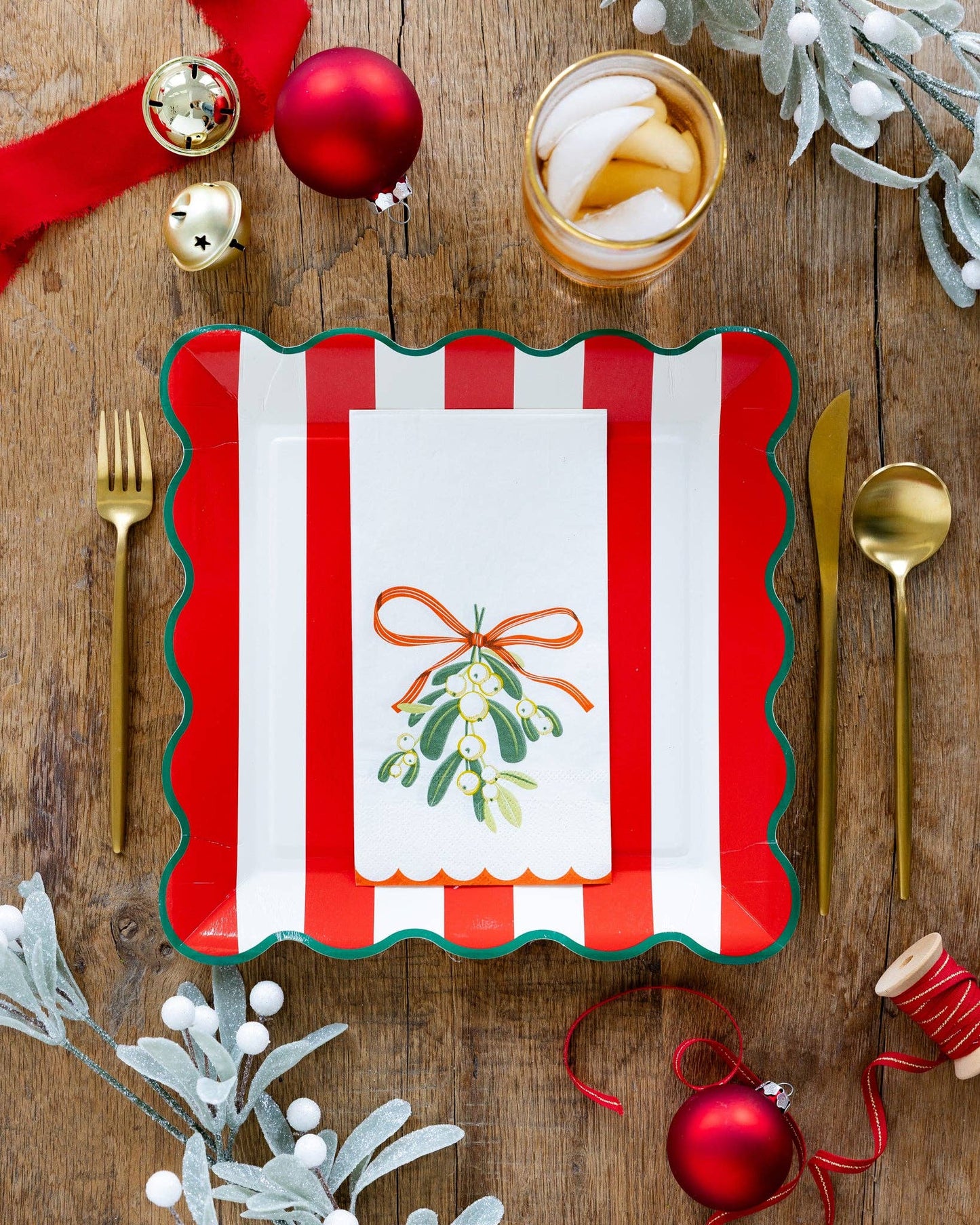 Red & Green Stripe Plate Set