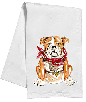 Handpainted Maroon & Gray Bulldog Kitchen Towel