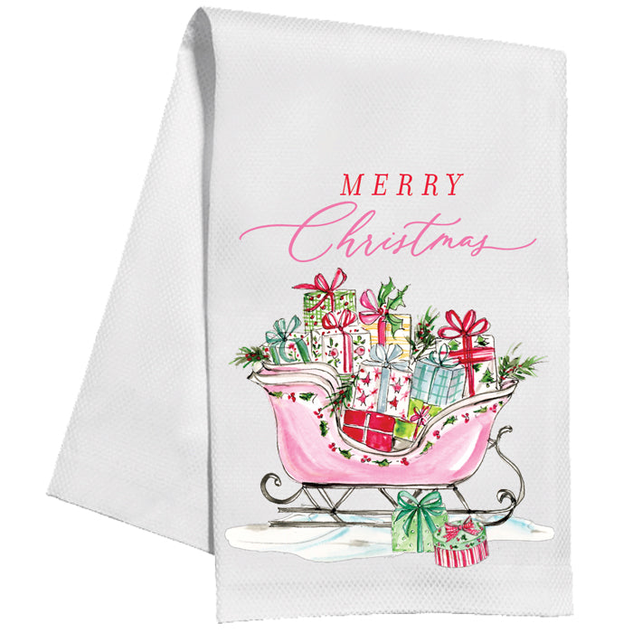 Kitchen Towel | Merry Christmas Pink Sleigh