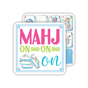 Handpainted Mahjong Tiles Mahj On And On And On Square Coaster