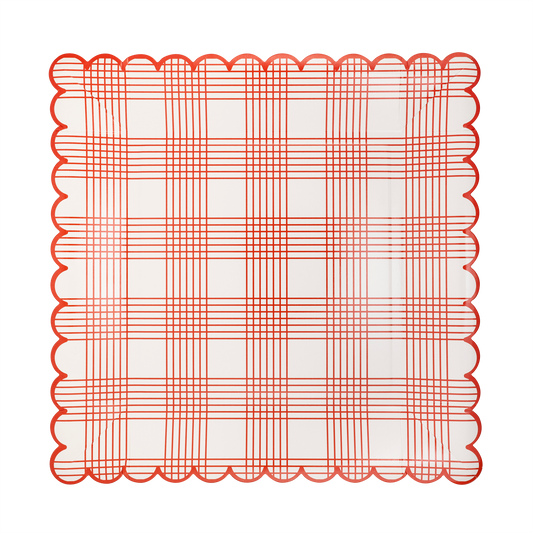 Red Stripe Checked Paper Plate