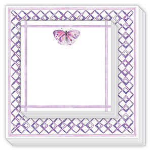 Handpainted Lavender Geo Border With Lavender Butterfly Notepad Duo