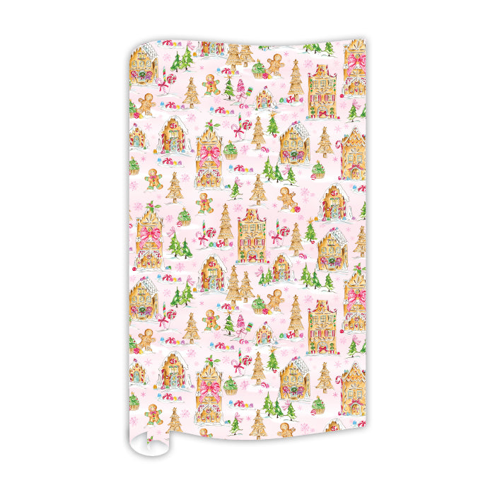 Wrapping Paper | Candy Pink Gingerbread Houses