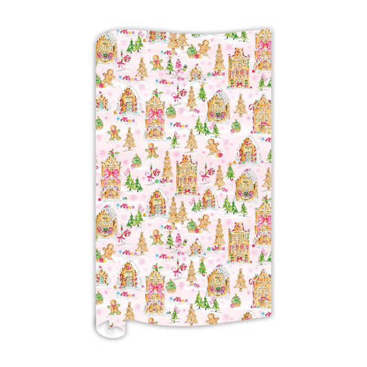Wrapping Paper | Candy Pink Gingerbread Houses