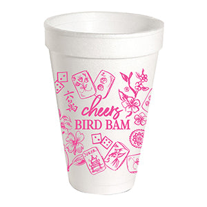 Pink Mahjong Toile Cheers Bird Bam Styrofoam Cup