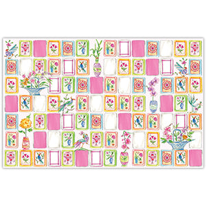 Handpainted Pink & Green Mahjong Tiles Placemat