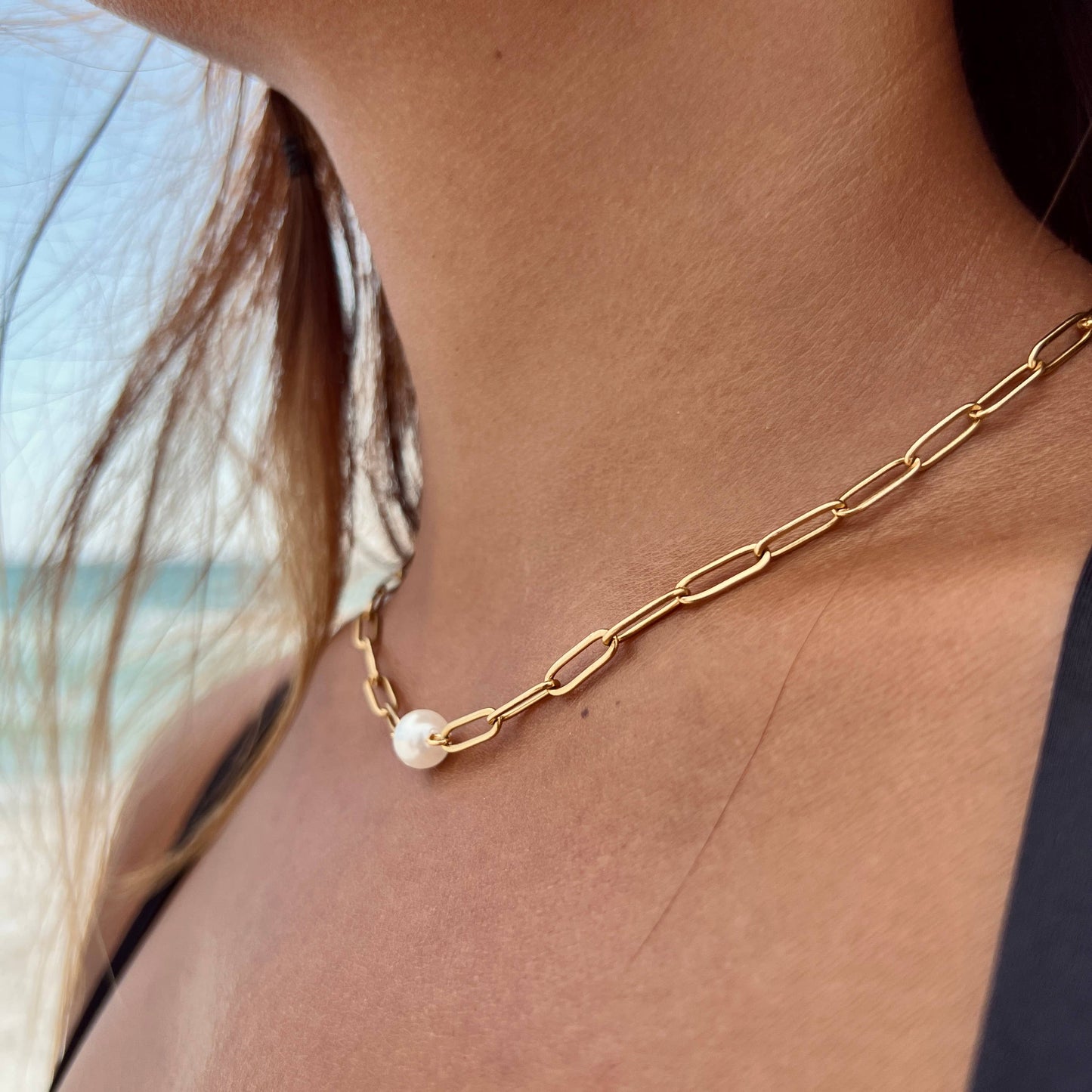Paperclip Necklace With Pearl
