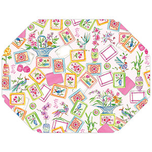 Handpainted Mahjong Tiles With Floral Baskets And Birds Posh Die-Cut Placemat