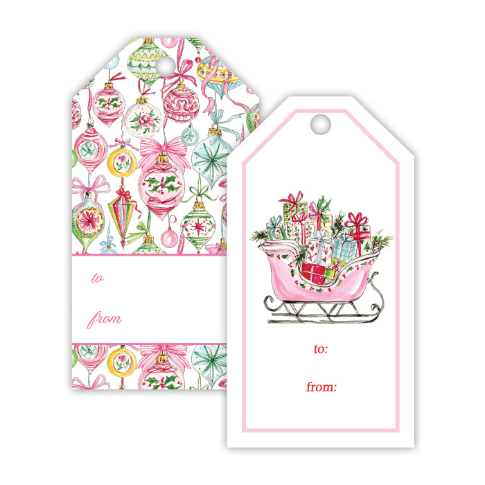 Gift Tag | Pink Sleigh + Pink Green Ornaments