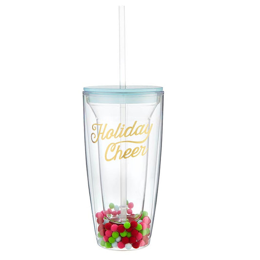 Pom Pom Travel Tumbler | Holiday Cheer