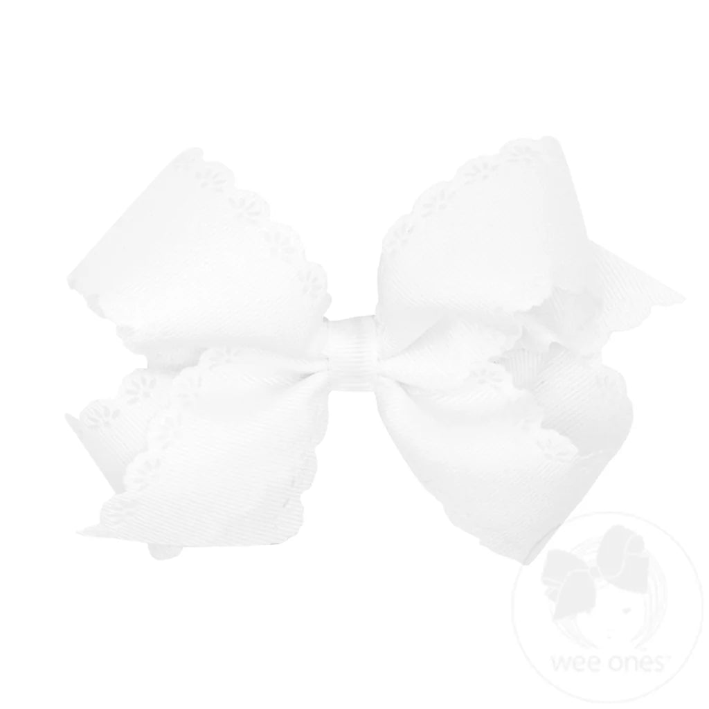 Small King Grosgrain Bow with Eyelet Flower-Embossed Edges