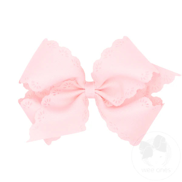 Medium Grosgrain Bow with Eyelet Flower-Embossed Edges