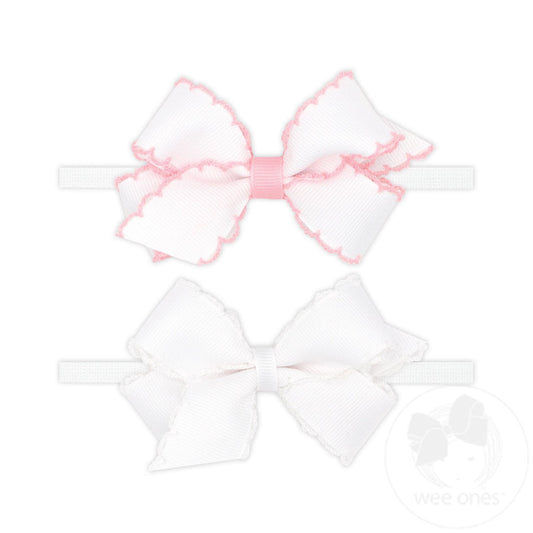 Mini Grosgrain Bows with Moonstitch on Skinny Band | 2 Pack