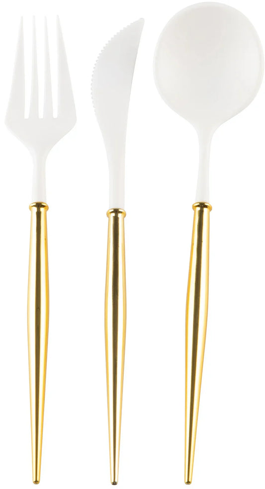 Bella Flatware Set | White/Gold Handle-24pc