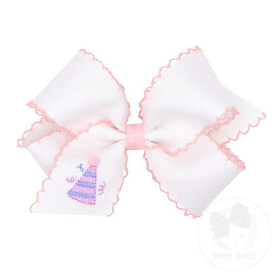 Medium Grosgrain Hair Bow with Moonstitch Edge and Embroidery