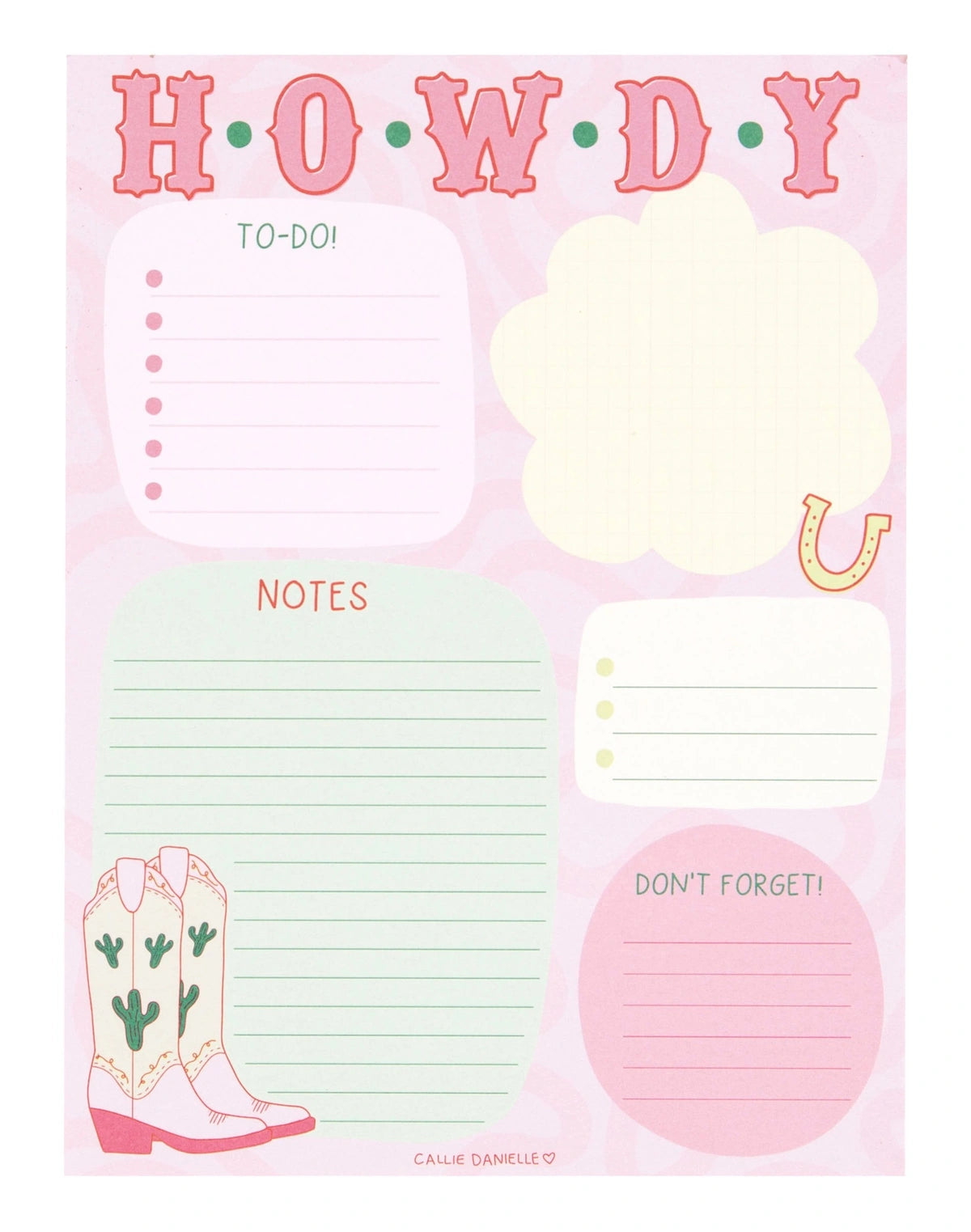 Howdy Cowgirl Boots Western Daily Notepad