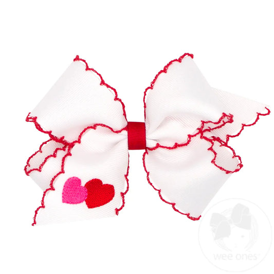 Medium Grosgrain Double Heart Embroidered Hair Bow