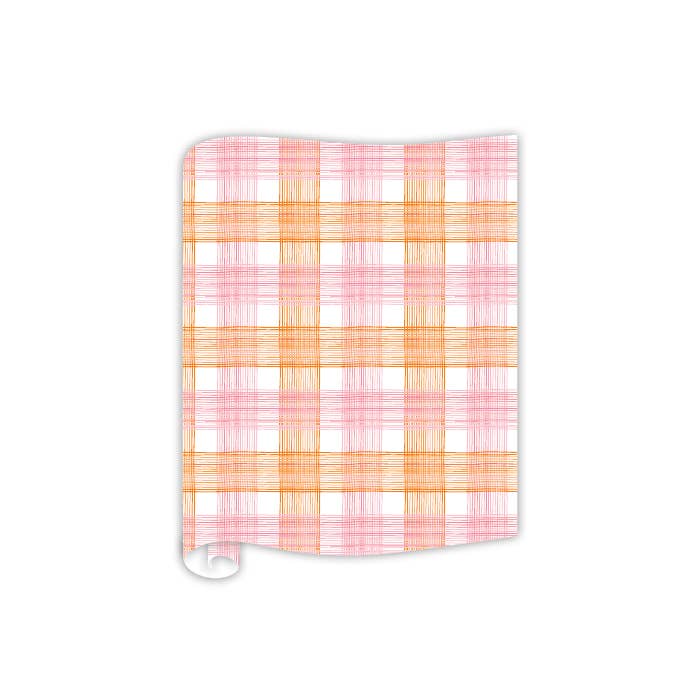 Handpainted Pink & Orange Plaid Table Runner