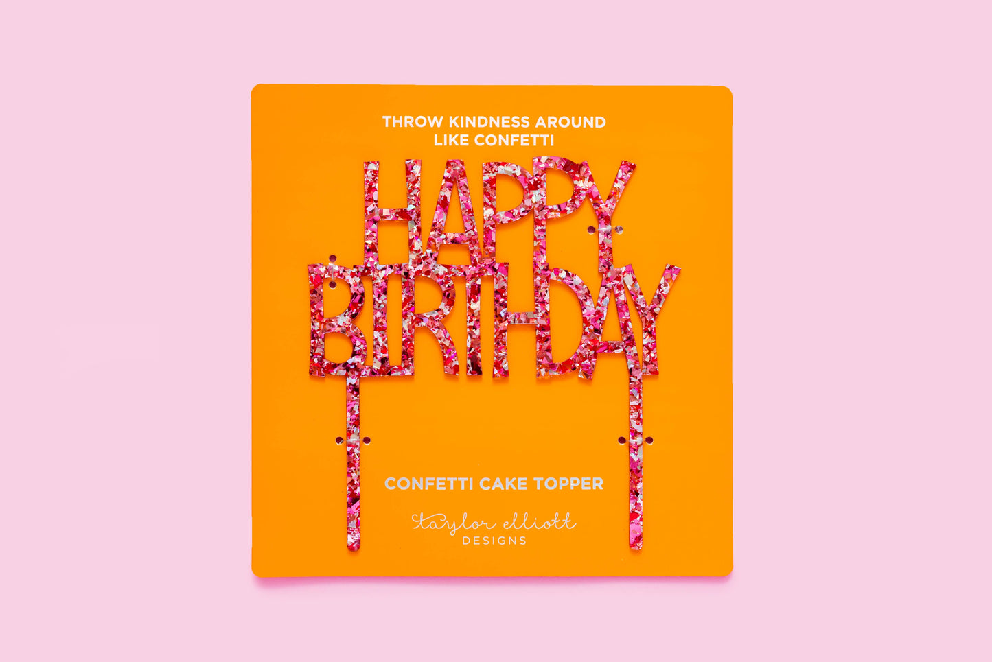 Cake Topper - "Happy Birthday" - Pink Confetti