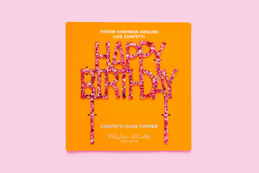 Cake Topper - "Happy Birthday" - Pink Confetti