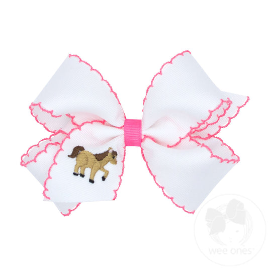 Medium Grosgrain Horse Embroidered Hair Bow