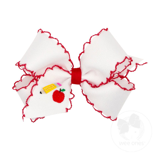 Back to School Bow Moonstitch Edge | Apple & Pencil