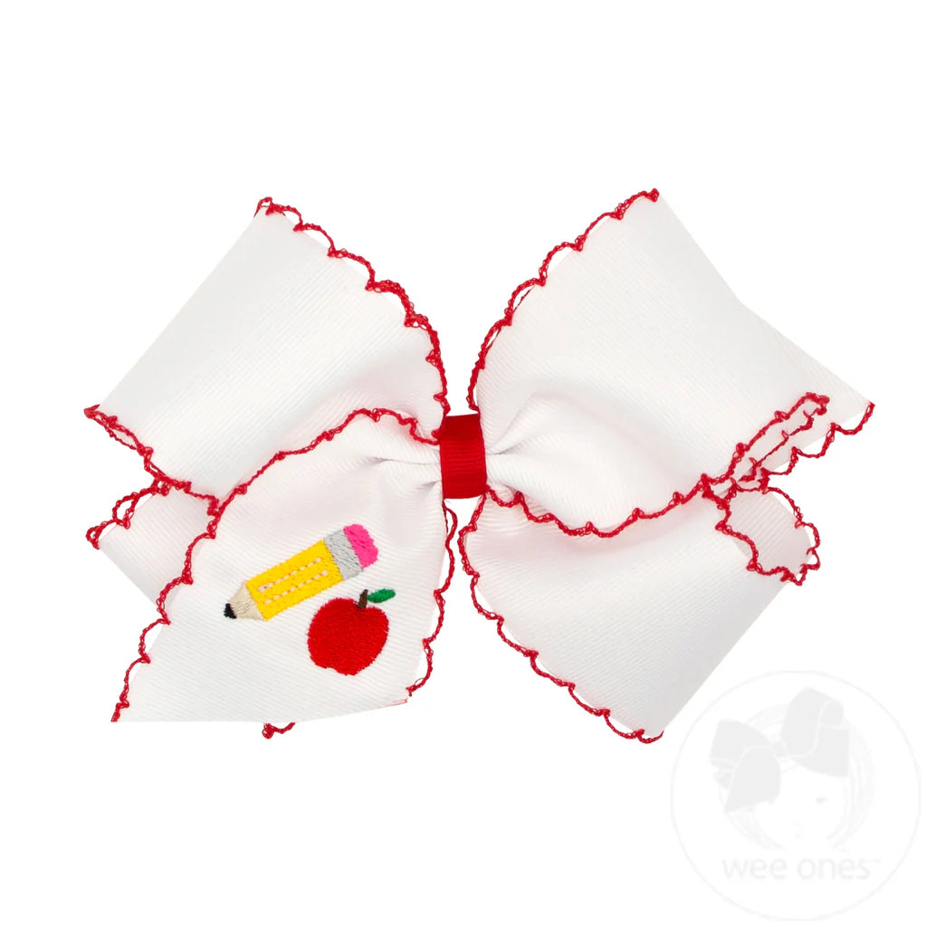 Back to School Bow Moonstitch Edge | Apple & Pencil