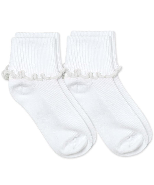 Ripple Edge Turn Cuff Socks | White