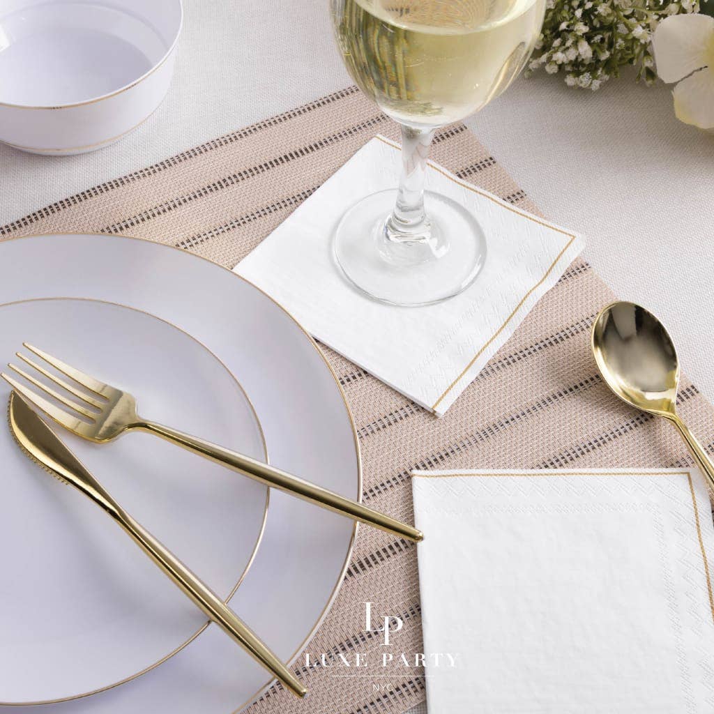 White+Gold Stripe Cocktail Napkins