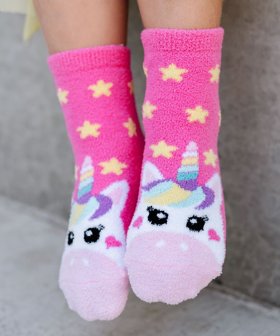 Unicorn & Rainbow Fuzzy Non-Skid Socks